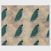 ティール(緑がかった色)ピーコックオン金ゴールド ラッピングペーパー (フラット)