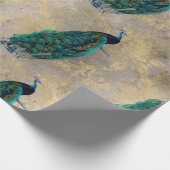 ティール(緑がかった色)ピーコックオン金ゴールド ラッピングペーパー (角)