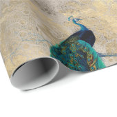 ティール(緑がかった色)ピーコックオン金ゴールド ラッピングペーパー (ロールコーナー)