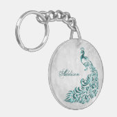 ティール(緑がかった色)ピーコックキパーソナライズされたーチェーン キーホルダー (正面左)