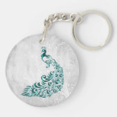 ティール(緑がかった色)ピーコックキパーソナライズされたーチェーン キーホルダー (裏面)