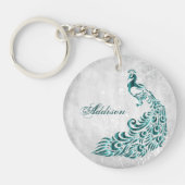 ティール(緑がかった色)ピーコックキパーソナライズされたーチェーン キーホルダー (正面)