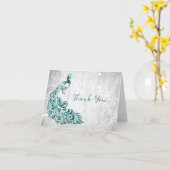 ティール(緑がかった色)ピーコックサンキューカード カード (黄色い花)