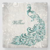 ティール(緑がかった色)ピーコックストーンコースタパーソナライズされたー ストーンコースター (正面)