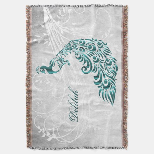 ティール(緑がかった色)ピーコックパーソナライズされたブランケット スローブランケット (正面縦)