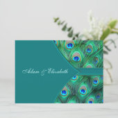 ティール(緑がかった色)ピーコックピーエレガントコック結婚式招待状 招待状 (スタンド正面)