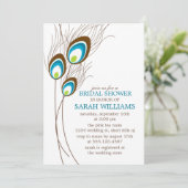 ティール（緑がかった色）ピーコックフェザーズブライダルシャワー 招待状 (スタンド正面)