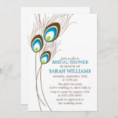 ティール（緑がかった色）ピーコックフェザーズブライダルシャワー 招待状 (正面/裏面)