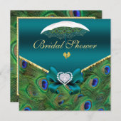 ティール（緑がかった色）ピーコックブライダルシャワー招待状 招待状 (正面/裏面)