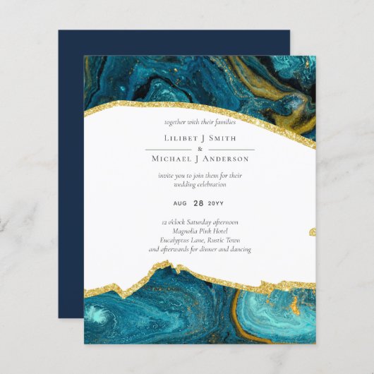 ティール（緑がかった色）ピーコックブルー金ゴールドアゲート結婚ト (正面/裏面)