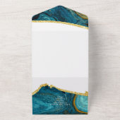 ティール（緑がかった色）ピーコックブルー金ゴールドアゲート結婚ト オールインワン招待状 (外側)