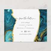 ティール（緑がかった色）ピーコックブルー金ゴールドアゲート結婚ト ポストカード (正面)