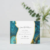 ティール（緑がかった色）ピーコックブルー金ゴールドアゲート結婚ト ポストカード (スタンド正面)