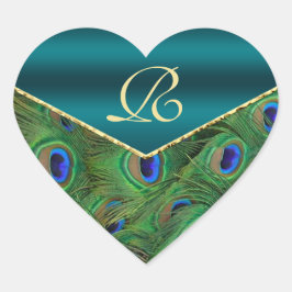 ティール（緑がかった色）ピーコックモノグラム封筒用シール ハートシール