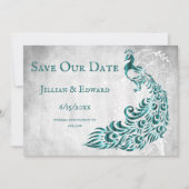 ティール(緑がかった色)ピーコックリーフつる植物セーブ・ザ・デート案内 案内状 (正面)