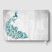 ティール（緑がかった色）ピーコックリーフつる植物結婚ズゲストブック ゲストブック (裏面)