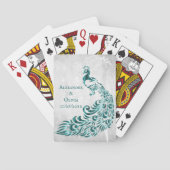 ティール(緑がかった色)ピーコックリーフつる植物結婚式の引き出物トランプ トランプ (裏面)