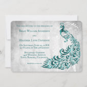 ティール(緑がかった色)ピーコックリーフつる植物結婚式招待状 招待状 (正面)