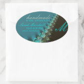 ティール(緑がかった色)ピーコックレース手作りラベルオーバルシール 楕円形シール (バッグ)