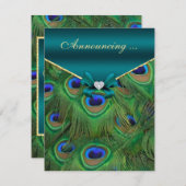 ティール（緑がかった色）ピーコック婚約発表 案内状 (正面/裏面)