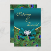 ティール（緑がかった色）ピーコック披露宴カード エンクロージャーカード (正面/裏面)