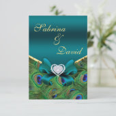 ティール（緑がかった色）ピーコック披露宴カード エンクロージャーカード (スタンド正面)