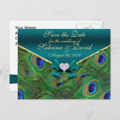 ティール（緑がかった色）ピーコック日付ポストカードの保存 案内ポストカード (正面/裏面)