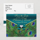 ティール（緑がかった色）ピーコック日付ポストカードの保存 案内ポストカード (正面/裏面)