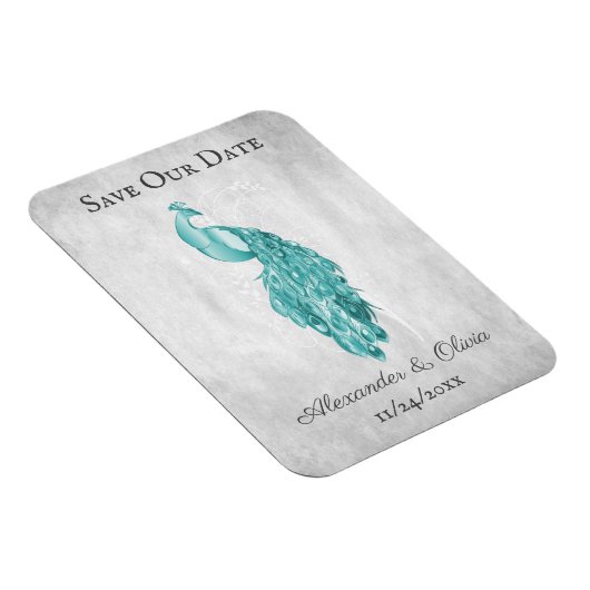 ティール(緑がかった色)ピーコック日付磁石を保存 マグネット (右側)