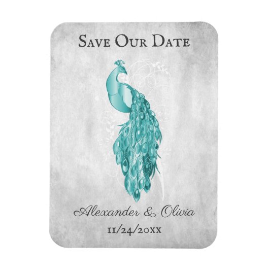 ティール（緑がかった色）ピーコック日付磁石を保存 マグネット (縦)