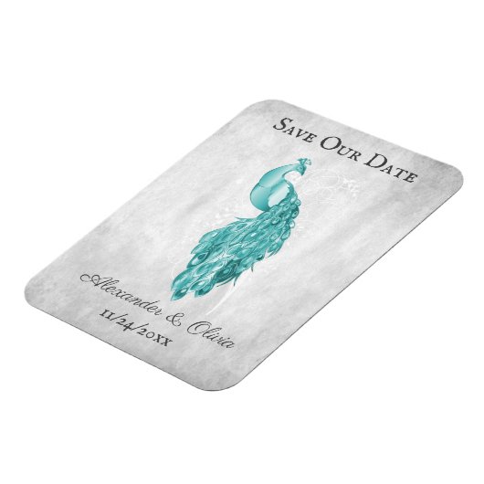 ティール（緑がかった色）ピーコック日付磁石を保存 マグネット (左側)