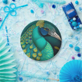 ティール（緑がかった色）ピーコック紙プレート ペーパープレート (パーティー)