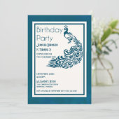 ティール(緑がかった色)ピーコックLシックスタイリッシュデザイン誕生日 招待状 (スタンド正面)