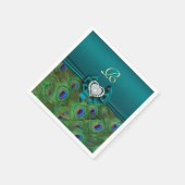 ティール（緑がかった色）ピーコッ結婚クの紙パーティーナプキンス スタンダードカクテルナプキン (角)