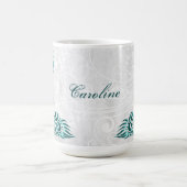 ティール（緑がかった色）ピーコパーソナライズされたックコーヒーマグ コーヒーマグカップ (中央)