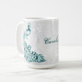 ティール（緑がかった色）ピーコパーソナライズされたックコーヒーマグ コーヒーマグカップ (正面左)