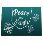 ティール（緑がかった色）ピースオンアースクリスマス抱き枕 ラージペーパーバッグ (正面)