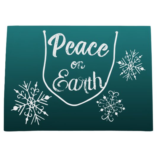 ティール（緑がかった色）ピースオンアースクリスマス抱き枕 ラージペーパーバッグ (正面)