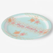 ティール（緑がかった色）ピーチアンドピンクフローラ紙プレート ペーパープレート (アングル)