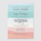 ティール（緑がかった色）ピーチウォーターカラーサンセットアウトドア結婚ーズ マグネット招待状 (正面)