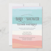 ティール(緑がかった色)ピーチウォーター男女兼用カラーベビーシャワー 招待状 (正面)