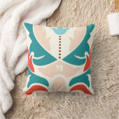 ティール(緑がかった色)ピーチオレンジブルゴーニュモダンダマスクピロー クッション (ブランケット)