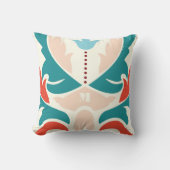 ティール(緑がかった色)ピーチオレンジブルゴーニュモダンダマスクピロー クッション (正面)