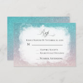 *~*ティール（緑がかった色）ピーチグリッタービーチAR4ウェディングRSVP 出欠カード (正面/裏面)