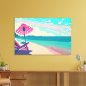 ティール（緑がかった色）&ピーチサンディビーチ キャンバスプリント (インサイチュ (リビング))