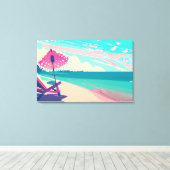 ティール（緑がかった色）&ピーチサンディビーチ キャンバスプリント (インサイチュ (ウッドフロア))