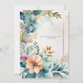 ティール(緑がかった色)ピーチフローラグリーンリー金ゴールド結婚式招待状 招待状 (裏面)