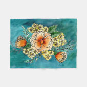 ティール（緑がかった色）&ピーチフローラ フリースブランケット (正面(横))