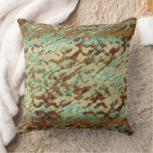 ティール(緑がかった色)ピーチブラウン斑入りインキの汚れ斜めテクスチャ クッション (ブランケット)