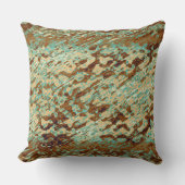 ティール(緑がかった色)ピーチブラウン斑入りインキの汚れ斜めテクスチャ クッション (正面)